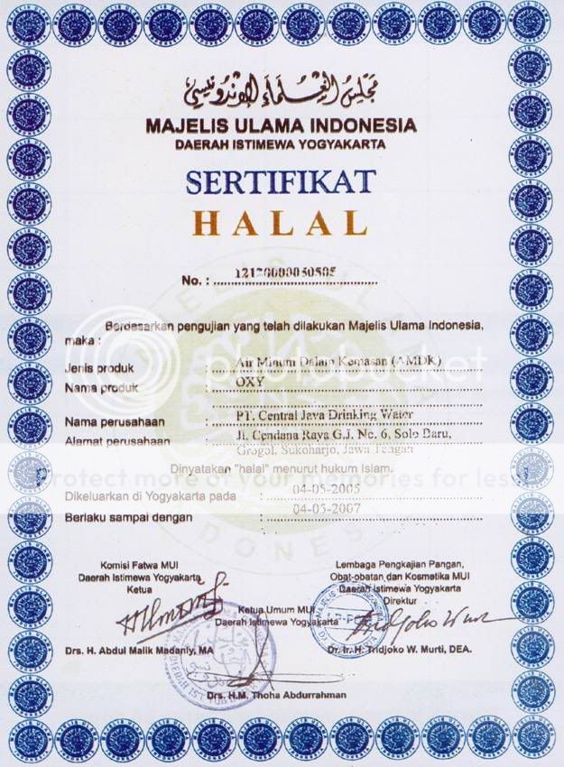 Sertifikat Halal OXY
